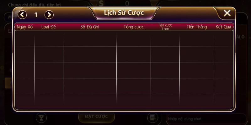 Bảng lịch sử cược đầy đủ thông tin